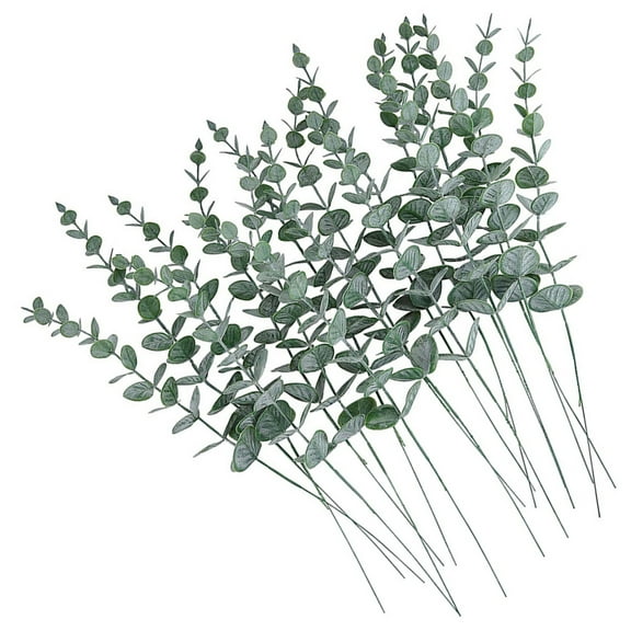 LABRIMP Realistic Eucalyptus Stems Dark Green 24-Pcs 15X1.8In Plastic Iron For Office Decor