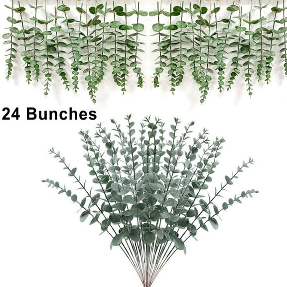 24Pcs Eucalyptus Stems Decor Artificial Eucalyptus Leaves Faux Greenery Branches