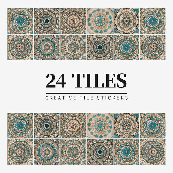 24Pcs European Style Tile Kitchen Bathroom Waterproof and Oil Proof Tile Sticker #042 (hot-selling) 10*10*24PCS Smile Home