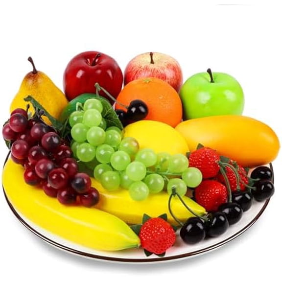 24Pcs Fake Fruit Pack, Artificial Fruit for Home Decor Realistic Fake Mixture Fruits Set Table Centrepieces Party Chirstmas Decoration Home Kitchen Lifelike Faux Fruits Modle Apple Bananas$$