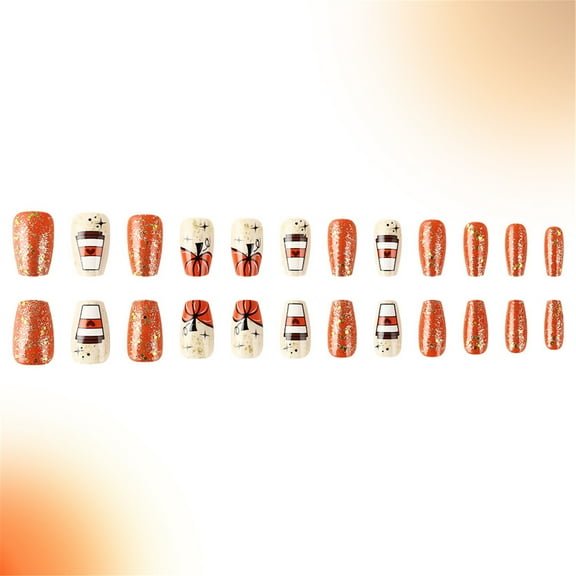 24Pcs Fall Press on Nails Short Almond on Nails Golden Pumpkin Full Covers Artificial Thanksgiving False Nails