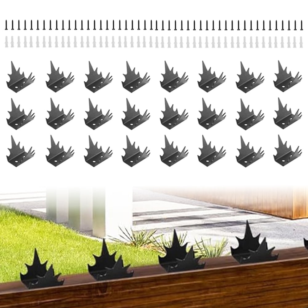 24Pcs Fence Spikes Cat Spikes Bird Spikes For Outside To Keep Birds Away Racoon Repellent Outdoor Bird Repellent Devices Outdoor Metal Fence Anti Climb Wall Spikes with Screws Intruder Thief Security
