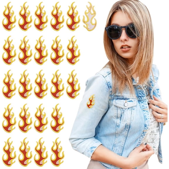 24Pcs Fire Iron On Appliques Orange Red Flame Patches 1.5x3 Inch Mini Fire Repair Patches Bulk Sew On Embroidery Cloth Badges Applique