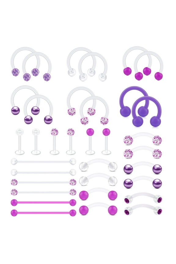 24Pcs Flexible Acrylic Helix Hoop Bioflex Nose Lip Stud Eyebrow Tragus Septum Horseshoe Rings Body Jewelry for Work