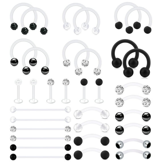 24Pcs Flexible Acrylic Helix Hoop Bioflex Nose Lip Stud Eyebrow Tragus Septum Horseshoe Rings Body Jewelry for Work