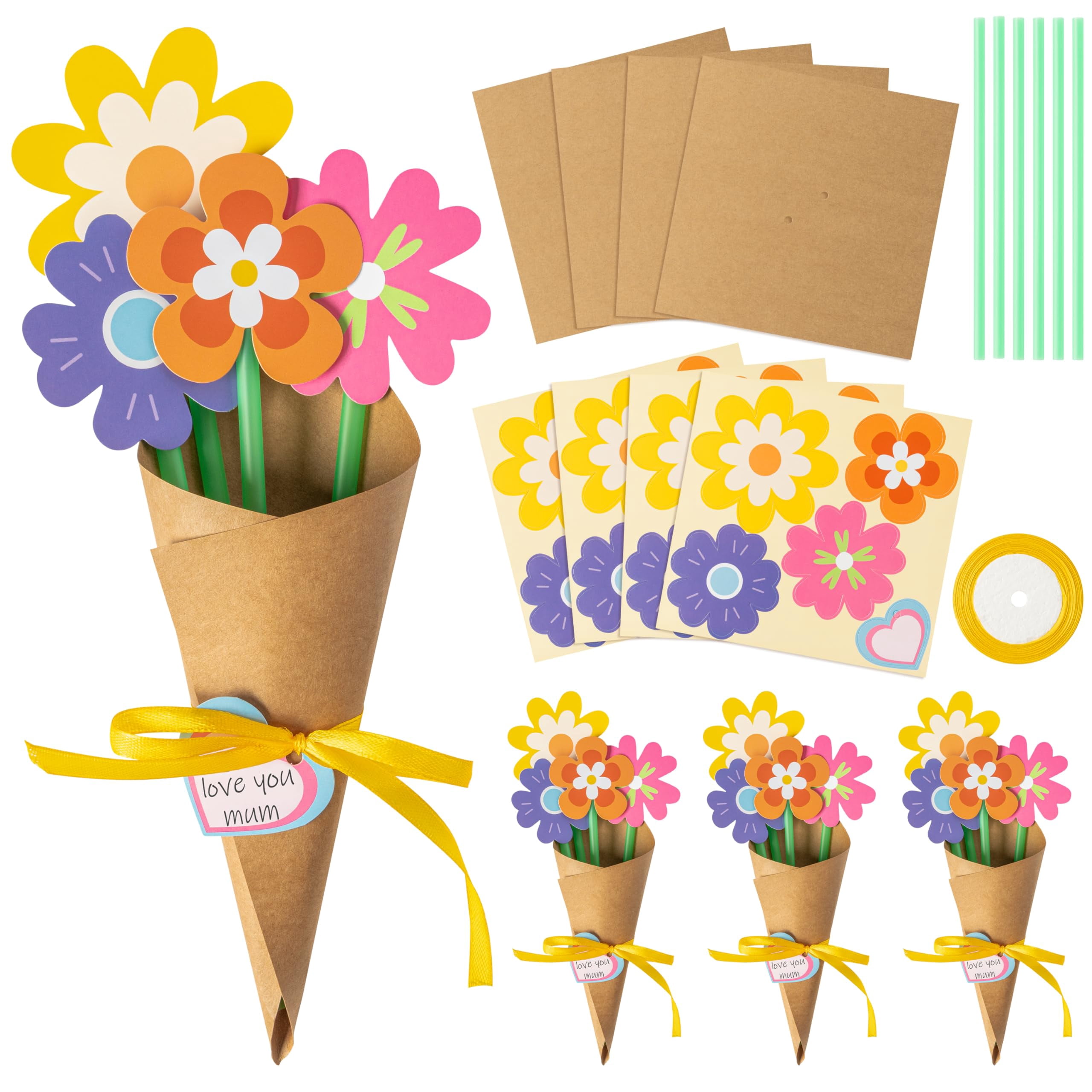 24Pcs Flower Bouquet Craft Kit for Kids, DIY Mother's Day Flowers, Teacher Appreciation Week Gift Set for School Classroom, Home Fun Activities