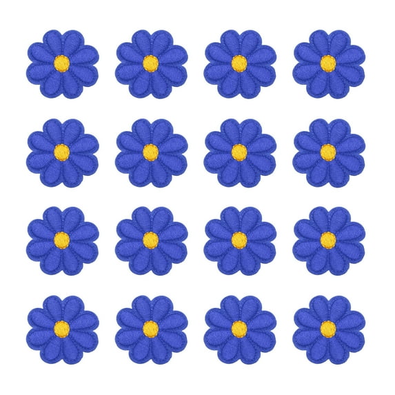 24Pcs Flower Embroidery Patches, Deep Blue Hand Crochet Colorful Appliques 1.65IN for Clothes Sewing DIY Craft