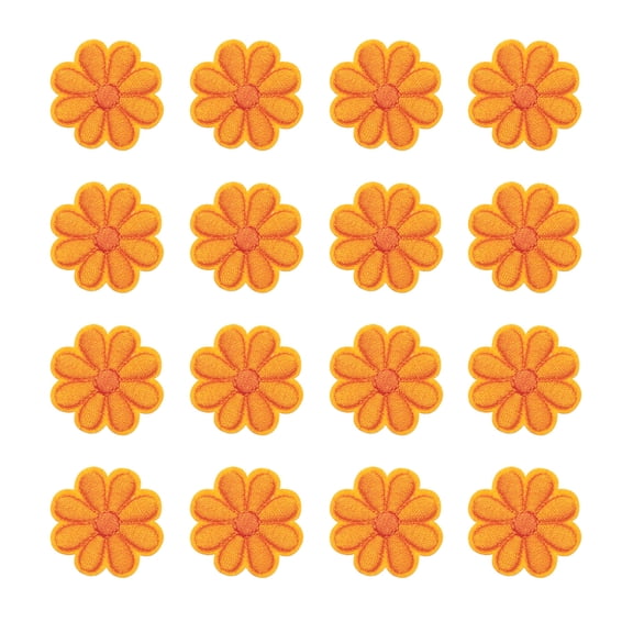 36Pcs Flower Embroidery Patches, Orange Hand Crochet Colorful Appliques 1.65IN for Clothes Sewing DIY Craft