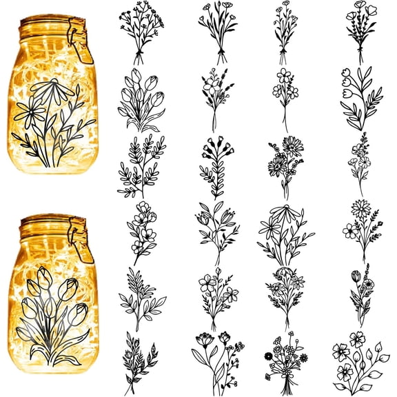 24Pcs Flowers Silhouettes Mason Jar Decor Plants Laser Cut Cardboard Scrapbook Cutouts Die Cuts PVC for DIY Making