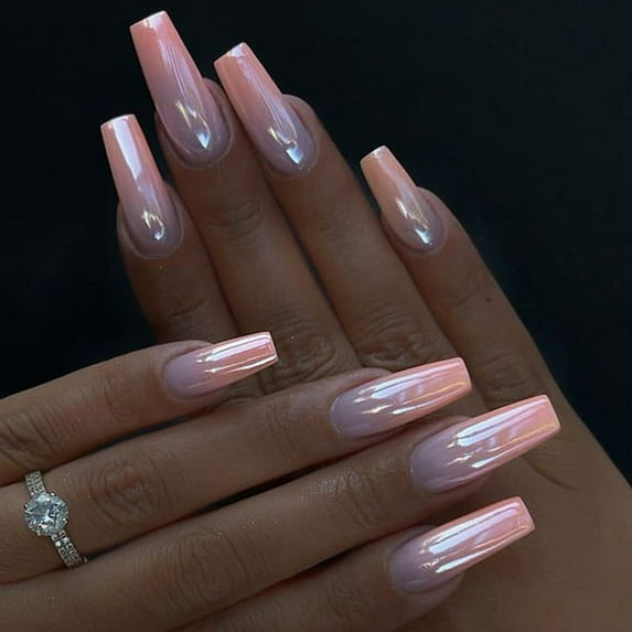 24Pcs French Long Square Press on Nails Set On Acrylic Full Covers Artificial Nails For Stylish Women