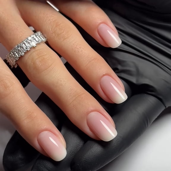 24Pcs French Tip Square False Nails Short Glossy Acrylic Nails Full Covers on Nails for Women