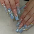 thumbnail image 1 of 24Pcs Full Cover False Nails with Glue Long Square Coffin Fake Nails French Detachable Ballet Love Pattern Design Press on Nails, 1 of 6