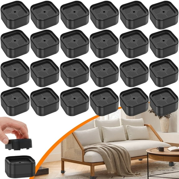 24Pcs Furniture Risers with Nonslip Bottom Adjustable Table Risers Stackable Bed Lifter Versatile Bed Raising Blocks,Black Plastic