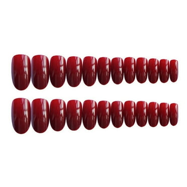 24Pcs Gel Fake Nails with Glue Removable Full Cover Wine Red French Tips DIY Nail Art Ultralight Artificial Manicure Tips Women Press-on Nails Nail Supplies