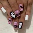thumbnail image 1 of 24Pcs Ghost Face Halloween Fake Nails, Ghostly Wind Pattern Short Wearable Nail Tips with Jelly Glue, Reusable Halloween Press On Nails for Women, DIY Festive Manicure Set for Halloween Party, 1 of 6