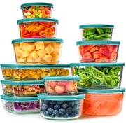 24Pcs Glass Food Storage Containers with Lids12 Containers & 12 Lids, Stackable Airtight Meal Prep Lunch Boxes Bowls, Microwave Freezer Dishwasher Safe, Green