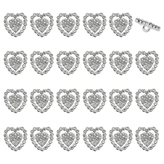 24Pcs Glass Rhinestone Shank Buttons with Alloy Findings 1-Hole Heart Silver 15.5x15x6mm Hole: 2.3mm