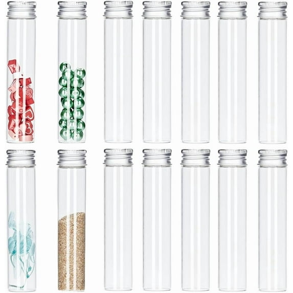 24Pcs Glass Vials Clear Jars Set 25ml Mini Glass Bottles with Aluminum Screw Caps Glass Sealed Bottles Empty Sample Vials Container Tiny Jars for Liquid Plants DIY Craft Party Favors Beads