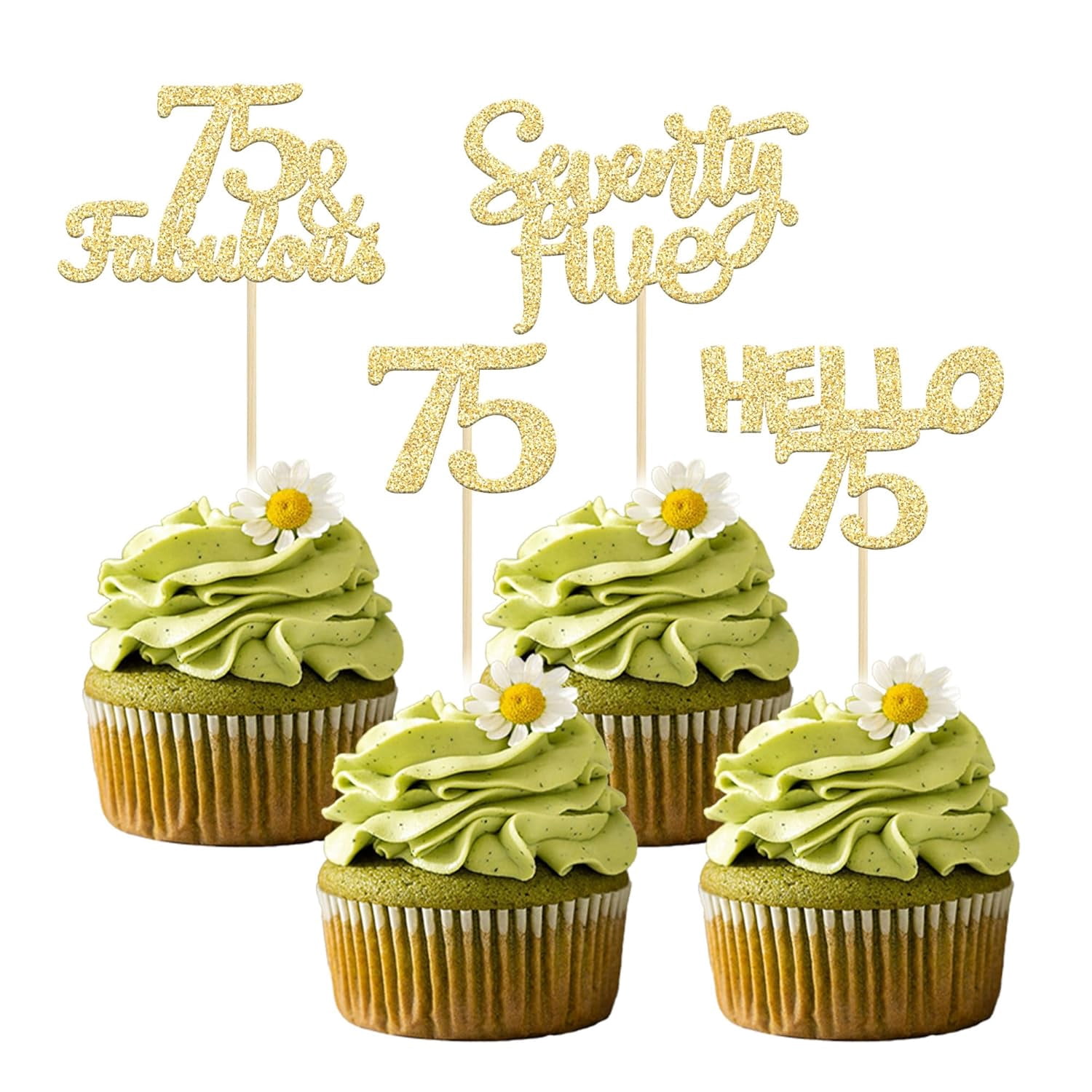 24Pcs Gold Glitter 75 Cupcake Toppers 75th Birthday Cupcake Toppers ...