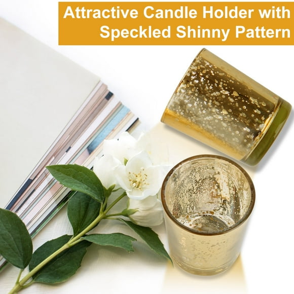 24Pcs Gold Votive Candle Holders Teqhome Speckled Mercury Gold Glass Candle Holders Bulk Candle Tea Light Holder for Wedding Centerpieces Party Decorations