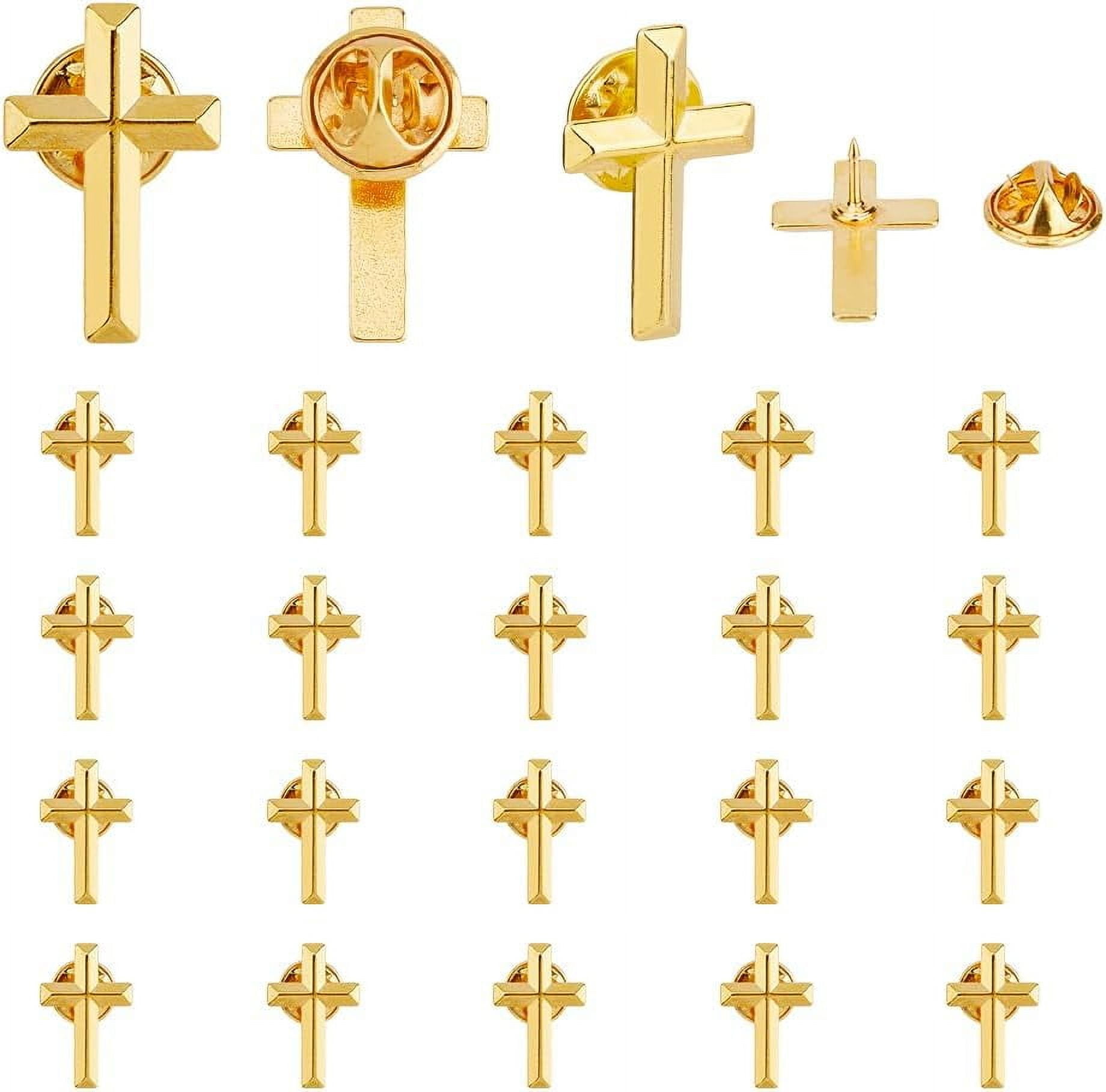 24Pcs Golden Cross Lapel Pins Alloy Cross Brooches Metal Badge for Funeral Church Pray Public Event Lapel Pin Bulk for Backpack Clothes 2.5x1.6cm DIY