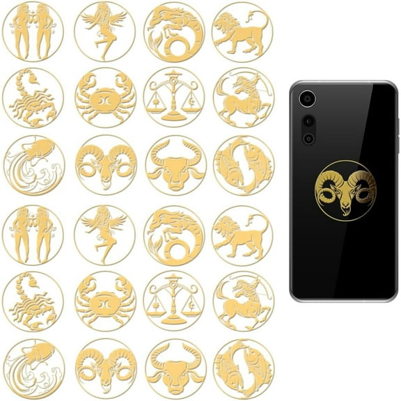 24Pcs Golden Metal Stickers 1.6x1.6 Inch 12 Constellations Gold Sticker Constellation Themed Self Adhesive Stickers Metal Crafts Sticker for DIY Scrapbooking DIY Crafts Resin Decoration