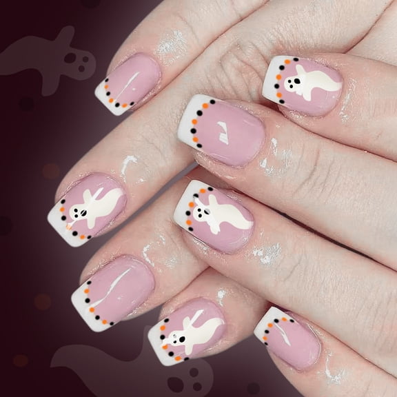 24Pcs Gothic Type White French Tip Faux Nails For Halloween ABS Not Require Adhesive