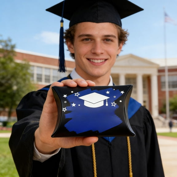24Pcs Graduation Cap Candy Boxes - Black Blue Paper Gift Boxes for Graduation Party Favors, Bachelor Cap Treat Containers for College High School Graduation Celebrations