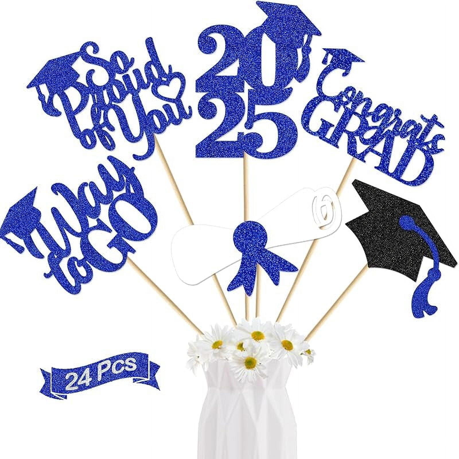 42-Pack Green & Gold Graduation Centerpiece Sticks - Class Of 2024 Decor For Parties, Table Toppers