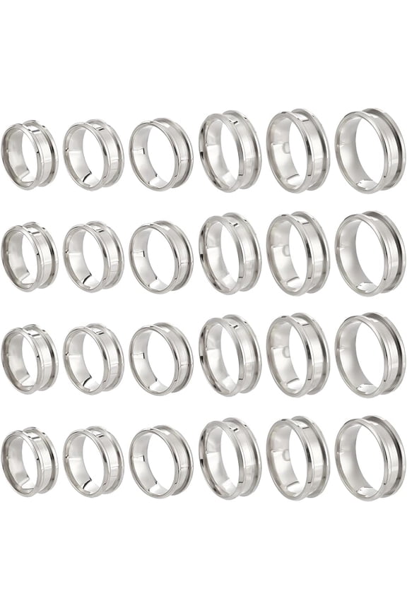 24Pcs Grooved Finger Ring 6 Styles Stainless Steel Ring Core Blank 8mm Wide Round Grooved Inlay Rings Stainless Steel