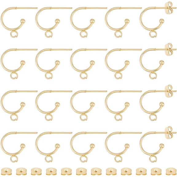 24Pcs Half Hoop Earrings 24K Gold Plated Huggie Earrings Stainless Steel C Shape Earring Hooks with Loop and Ear Nuts for DIY Jewelry Dangle Earring Making