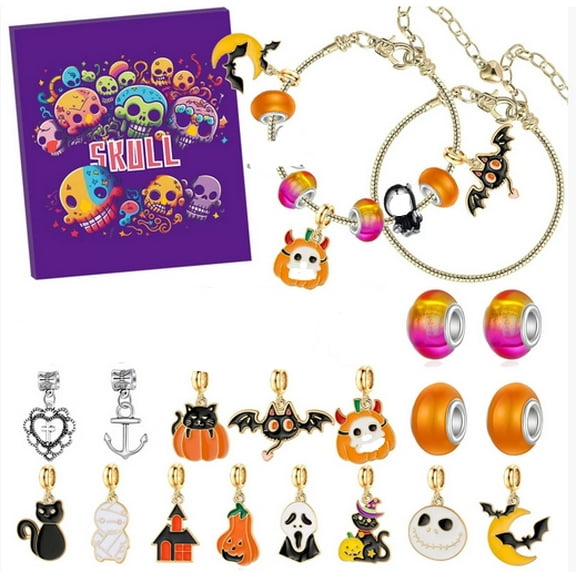 24Pcs Halloween Jewelry Advent Calendars, Ghosts Bats Cats Countdown Beaded Bracelets Blind Boxes, Exquisite Halloween Decorations Countdown Clocks Gifts for Girls Boys