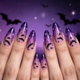 thumbnail image 1 of 24Pcs Halloween Press On Nails Long Shape, Purple Flame and Star Pattern Fake Nails with Glossy Finish, Reusable False Nail Tips for Women, DIY Mystical Party Manicure Set, 1 of 9