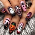 thumbnail image 1 of 24Pcs Halloween Press on Nails Medium Coffin, Acrylic Nail Kit Fake Nails Press on Pumpkin Ghost Spiderweb Castle Nail Tips Glue on Nails Full Cover False Nails Stick on Nails for Women, 1 of 6