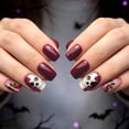 thumbnail image 1 of 24Pcs Halloween Press On Nails Medium Long, Skull Rose Leaf Pattern Fake Nails with Glossy Finish, Reusable False Nail Tips for Women, DIY Gothic Party Manicure Set, 1 of 9