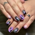 thumbnail image 1 of 24Pcs Halloween Purple Ghost Spider Web Press On Nails, Short French Tip Fake Nails with Glossy Finish, Reusable False Nail Tips for Women, DIY Festive Party Manicure Set, 1 of 6