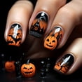 thumbnail image 1 of 24Pcs Halloween Short Nail Art, Evil Pumpkin Design with Orange Gradient Glossy Finish, Press On Fake Nails with Jelly Glue, Reusable False Nail Tips for Women, DIY Festive Party Manicure Set, 1 of 6