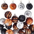 thumbnail image 1 of 24Pcs Halloween Tree Ornaments Halloween Sequin Hanging Ball Ornament Autumn Orange Black Shiny Glitter Hanging Balls for Halloween Christmas Thanksgiving Party Trees Home Decoration DIY, 1 of 5