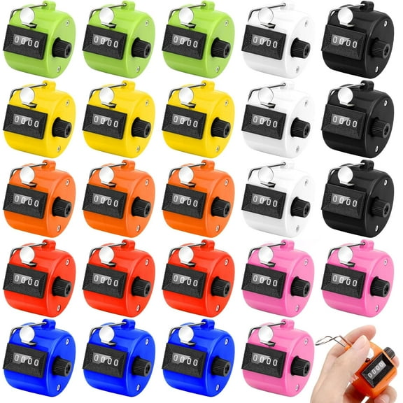 24Pcs Handheld Tally Counter, Metal Pitch Counter Hand Mechanical Counters Clickers for School Event, 8 Colors Counting Numbers for Coaching, Fishing, People, Golf Lap, Stadiumand Sport Row