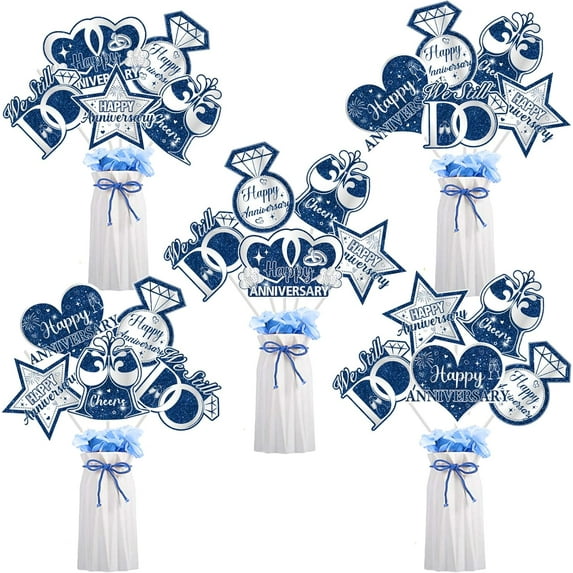 24Pcs Happy Anniversary Table Centerpiece, Navy Blue Happy Anniversary Decorations Table Centerpiece We Still Do Decorations Double-sided Table Decoration for Women Men Wedding Anniversary