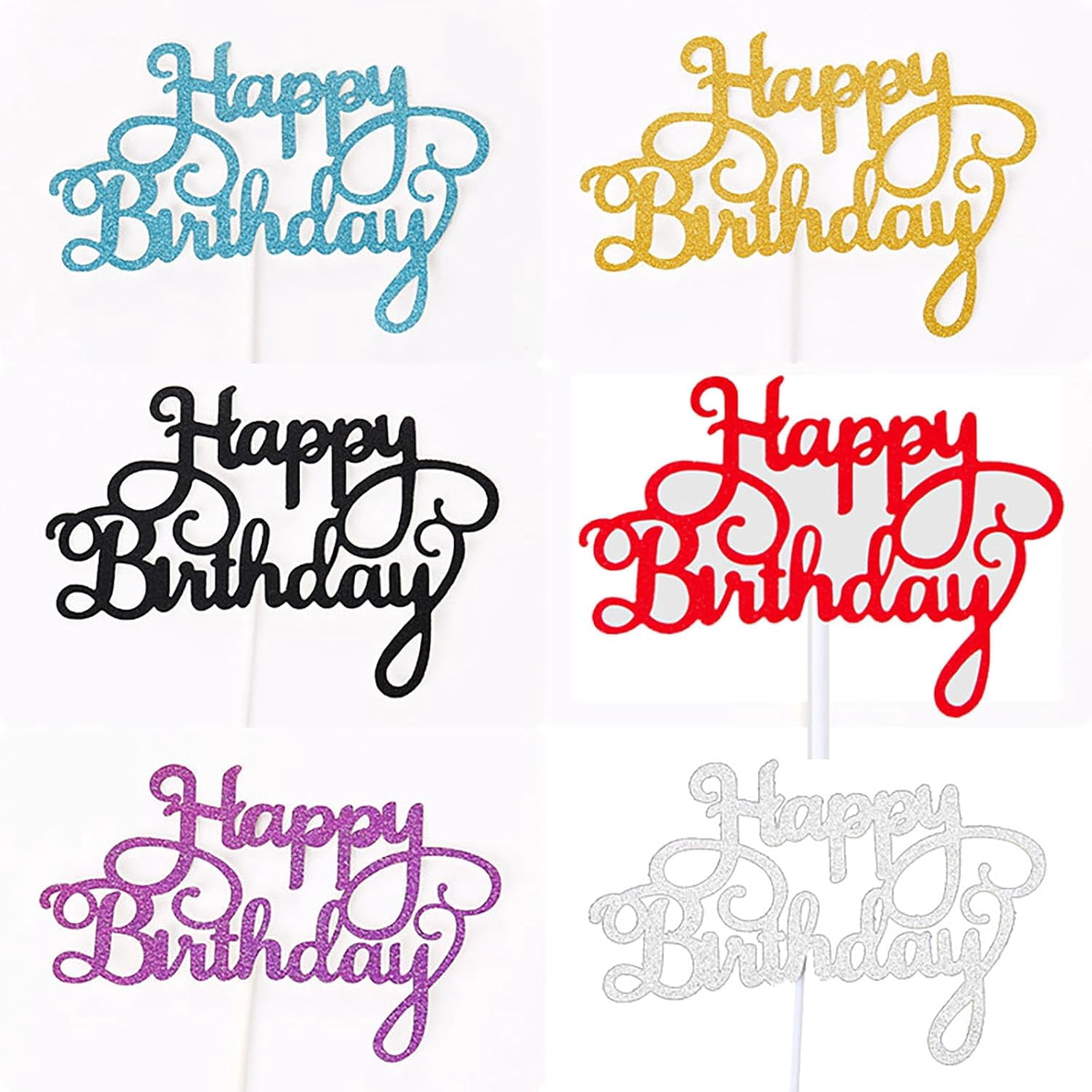24Pcs Happy Birthday Cake Toppers 5.5inch Glitter Happy Birthday Cake ...