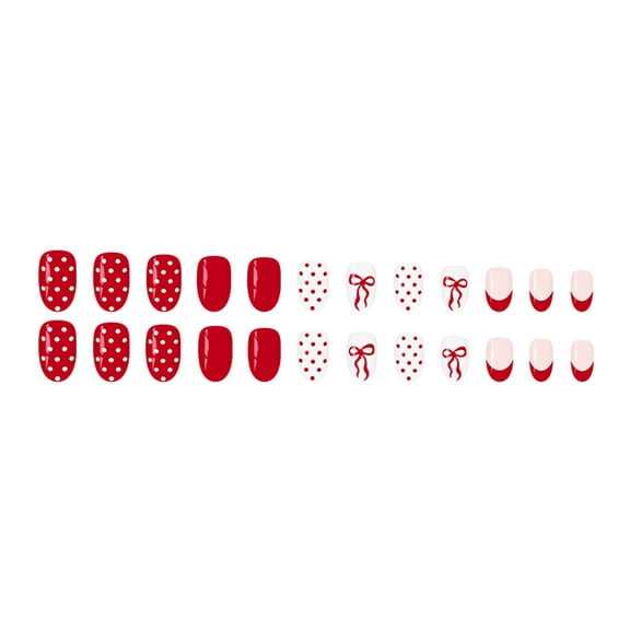 24Pcs Heart Flame False Nails Red White Dot Design Artificial Nails For Daily Use Special Party Wedding Gift for Girl