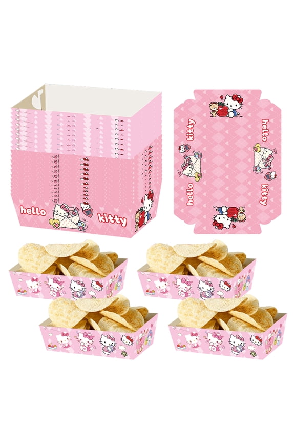 24Pcs Hello Kitty Disposable Paper Trays ,Hello Kitty Birthday Party Supplies for Popcorn Nachos Fries Corn Snack Trays,Hello Kitty Theme Birthday Party Decorations PaperTrays