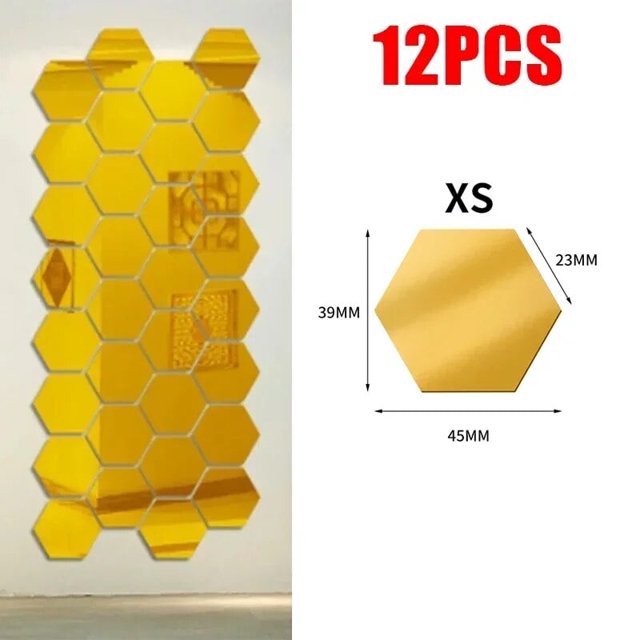 24Pcs Hexagon Mirror Wall Sticker Removable Wall Decals Acrylic