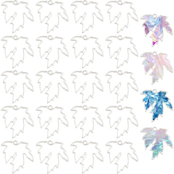 24Pcs Hollow Leaf Open Back Bezel Pendants Alloy Pendants Bezel Blank Trays Geometric Hollow Frame Charms For DIY UV Resin Epoxy Resin Pressed Flower Jewelry Silver diy Platinum