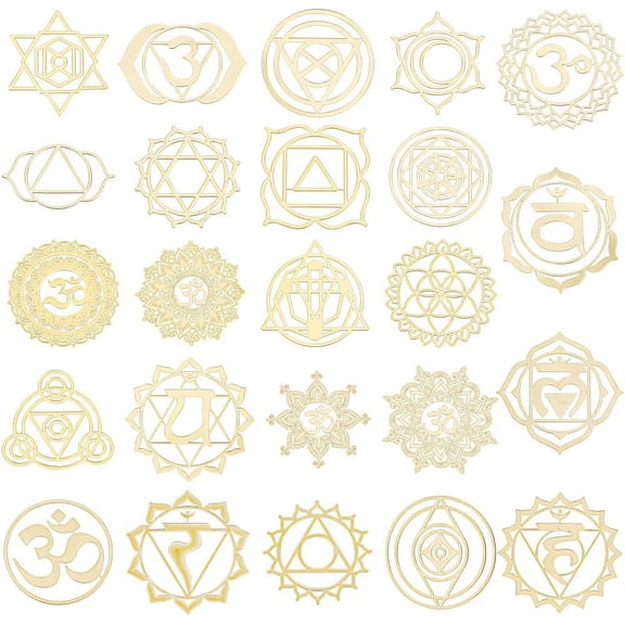 24Pcs Hollow Stickers Brass Self-Adhesive Decals for DIY Scrapbooking Phone Decoration Flower Geometric Pattern Mixed Patterns 30~35x27~35x0.2mm