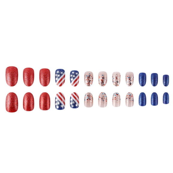 24Pcs Independence Day Press On Nails Star Glitter Diamond Design