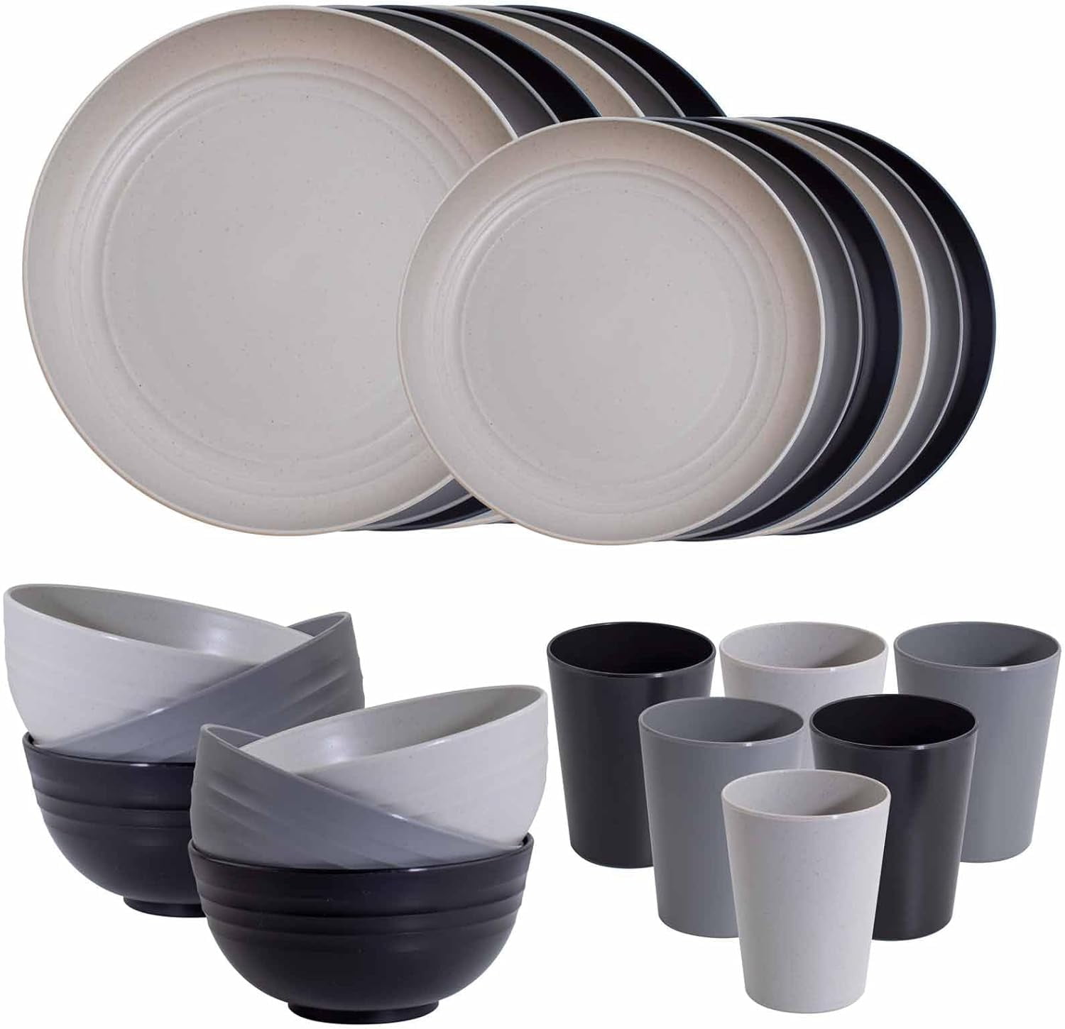 24Pcs Kitchen Plastic Wheat Straw Dinnerware Set Microwave Safe