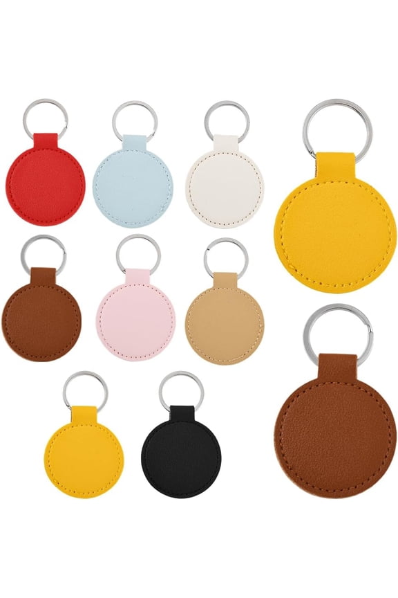24Pcs Leather Keychain Blanks Leather Keychains Bulk Personalized Double Side Flat Round Blank Tags with Key Rings for Engraving Embossing Key Chains DIY Crafts Gifts Holiday Supplies