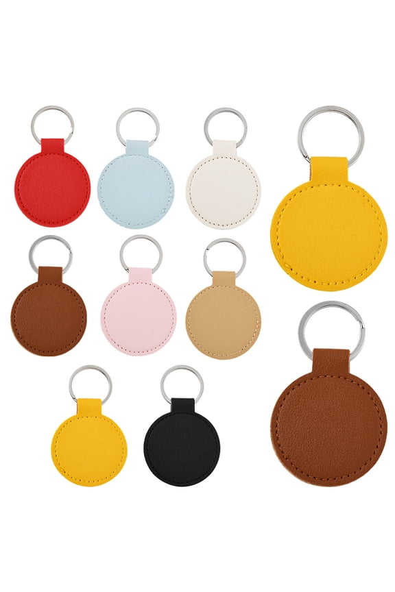 24Pcs Leather Keychain Blanks Leather Keychains Bulk Personalized Double Side Flat Round Blank Tags with Key Rings for Engraving Embossing Key Chains